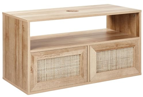 Beliani Mueble Flotante para baño Boho Frente de ratán Trenzado 86 x 45 cm Madera Clara Rosell