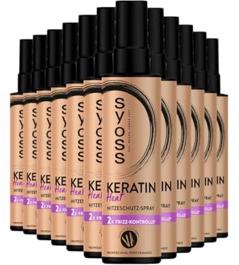 SYOSS Keratin Heat Hitzeschutz Spray (12x 200 ml), Hitzespray bietet Hitzeschutz bis zu 230 °C, mit Frizz-Kontrolle für langanhaltend glatte, lockige oder wellige Styles