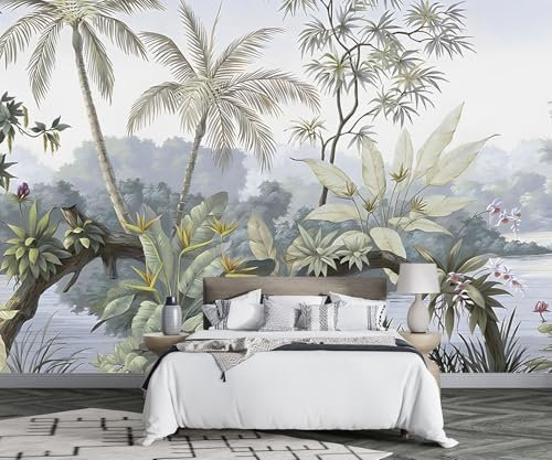 ZXCHEE Papier Peint Plantes De Jungle Tropicale Vintage Fresque Intissé 3D Papier Peint Panoramique Nature Peinture Murale Chambre Salon -FG004-350x250cm