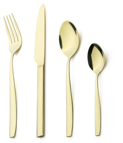 Cutlery Set,Alata Bristol 32 Piece Champagne Gold Stainless Steel Flatware Set, Tableware Silverware Set with Spoon Knife and Fork Set, Service for 8, Dishwasher Safe/Everyday Use，Mirror Polished