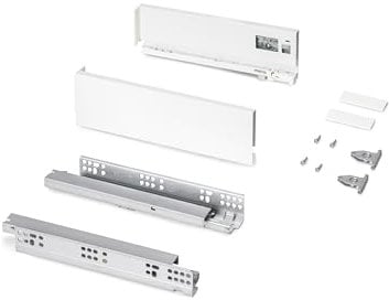 Emuca - Kit cajón para cocina o baño, altura 178mm, profundidad 350mm, 30 Kg, cierre suave, tableros no incluidos, Acero, Blanco