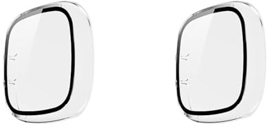 2 Stück Hülle mit Displayschutz Kompatibel mit Fitbit Versa 3/Sense, Hartglas Schutzhülle Hard PC Ultradünne Glas Schutz Case für Fitbit Versa 3/Sense
