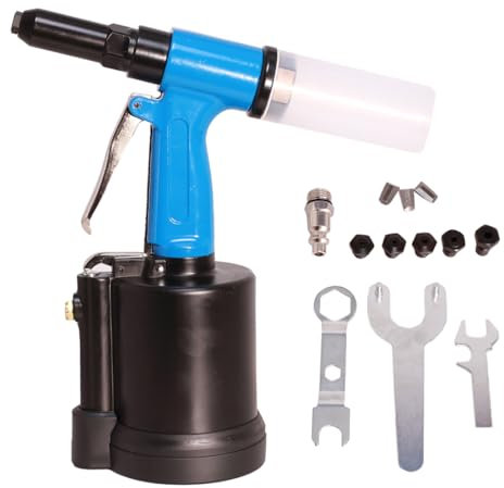 Seababyhouse Pneumatic Pop Rivet Gun Air Riveter, Air Compressor; Rivet Nut Tool Set, 1/4, 3/16, 5/32, 1/8, 3/32 Capacity, 2.4-6.4mm, with Spare Jaws