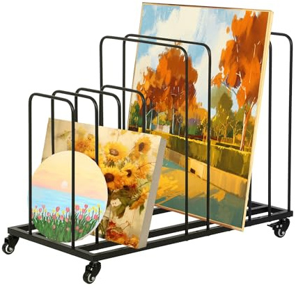 petour Kunst-Aufbewahrungsregal aus Metal, Mobile Kunst-Trockengestell mit Rollen Bremse, Kunstdruck-Präsentationsregal, Drying Rack für Drucke, Tafeln, Gemälde und Kunstwerke, 85×69×43cm