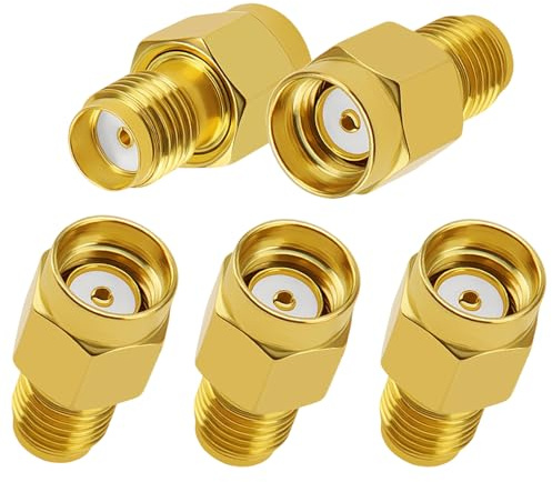 MejaRizon 5 Stück RP-SMA Stecker auf SMA Buchse Adapter, Koaxialadapter, Koaxial SteckverbinderStecker auf Jack Coax Adapter Low Loss für WiFi Radio Antenne, Eingangskabel Audio, Router RF Anschluss