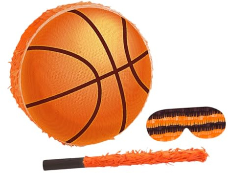 Basketball Piñata für Kindergeburtstag und Sportparty, Papier, Orange | Augenbinde und Stick, für Schule und Fotos, Buntes Dekostück mit Aufhängung
