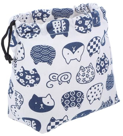 Hemobllo Borsa Bento Giapponese in e Lino con Cordoncino per Pranzo Leggera e Resistente per Ufficio Picnic e Shopping