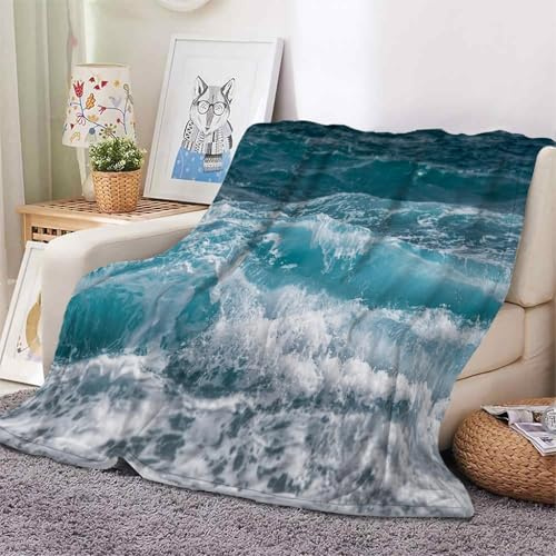 YZQGLHP Decke Wellen Kuscheldecke Meer Decken Weiche Ueberwurfdecke 130x150 cm Flauschig Flanell Wohndecke als Sofadecke Reisedecke Ganzjahresdecke