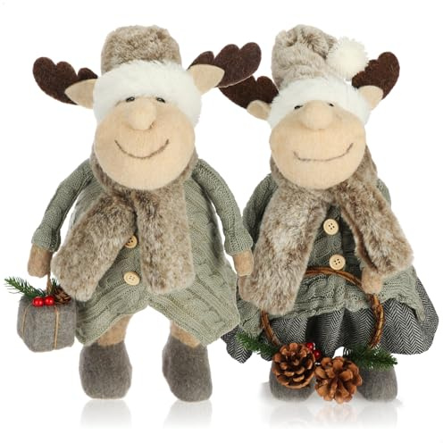 com-four® 2X Weihnachts-Rentier, Weihnachts-Pärchen Dekoaufsteller | winterliche Elch-Figuren - niedliche Weihnachtsdeko als Raumschmuck - schwedischer Dekoartikel - Winterdekoration