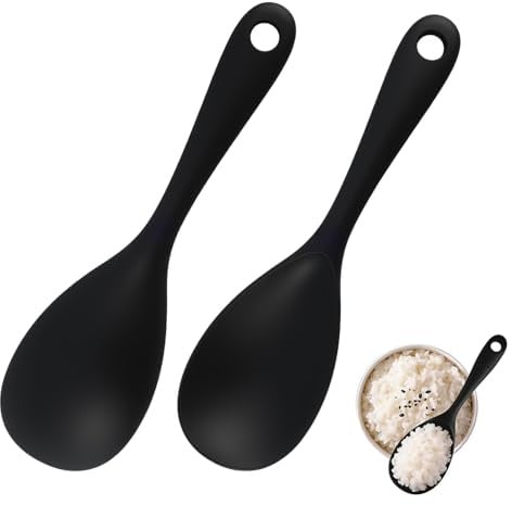 2 cucharas para servir, hechas de silicona, cucharas de arroz antiadherentes para ollas arroceras, cucharas de cocina resistentes al calor para cocinar y revolver sin rayar ollas y sartenes