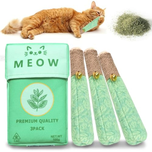 XIEXIESHER Giocattolo per Gatti, 3 Pezzi Gioco Gatto con Erba Gatta,Giocattolo di Erba Gatta, Toys da Masticare per Gatto, Giocattolo Catnip, Giocattoli per Gatti Eccitanti, Media e Grande Taglia