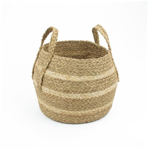 JVL Palma Natural Belly Storage Basket with Handles — Woven Organizer for Toys, Laundry, and Home Décor