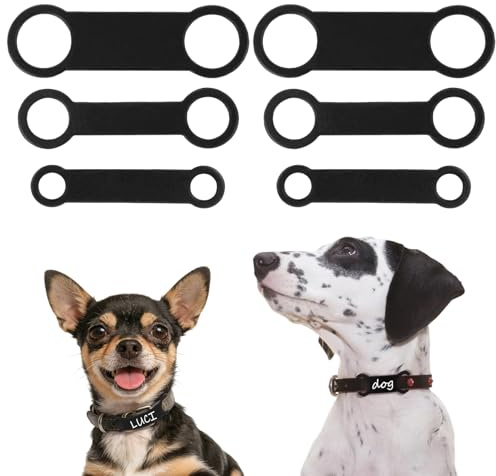 6 Stück Silikon Erkennungsmarken, Leise Silikon Hundemarke, Personalisierte Hundemarke, Rutschfester Weicher Hundehalsband, für Hunde, Katzen und Welpen, Schwarz