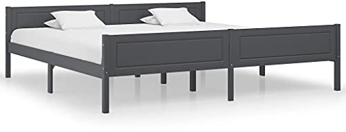 sephironlbb Massivholzbett Grau Kiefer 200x200 cm, Modernes Bettgestell aus Vollholz für Schlafzimmer, Robustes Doppelbett mit Lattenrost, Langlebiges Möbelstück