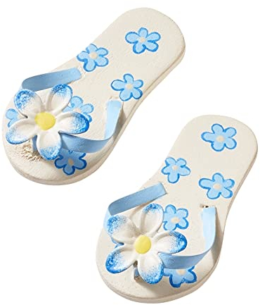 Hobbyfun Miniatur-Sandalen/Finger für Bastelarbeiten, 4,5 cm, Holz und Metall, Blau auf Blumen