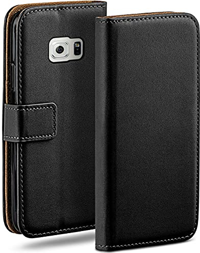 moex Book Case für Samsung Galaxy S6 Handyhülle mit Kartenfach, Hülle klappbar 360 Grad Schutzhülle, Klapphülle Flip Case Cover, PU Leder Handytasche Lederhülle, Schwarz