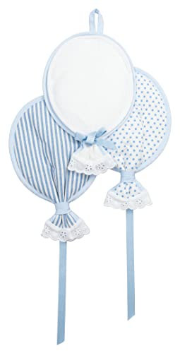 FILET - Fiocco Nascita Neonato Composto da 3 Palloncini, 1 con Inserto in Tela Aida da Ricamare, Realizzato in Cotone Imbottito in Poliestere, Made in Italy, Colore Bianco e Cielo