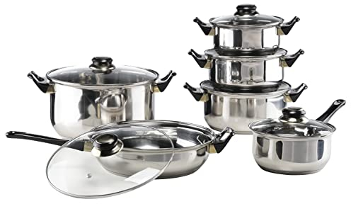 Haushalt International Edelstahl Kochtopf Set (12-teilig) - Töpfe Set mit 5 Töpfen inkl. Deckel + Pfanne, Kochtöpfe Set für Ceran, Gas und Elektro, hochwertiges Topf Set