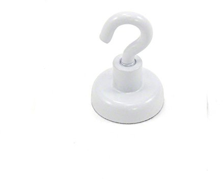 Weiß Gestrichener Neodym - Hakenmagnet Mit M4 - Haken Für Kühlschrank, Whiteboard, Hinweis, Aktenschrank Oder Büro - 20mm Durchmesser x 30,5mm Hoch - 16,5kg Zug