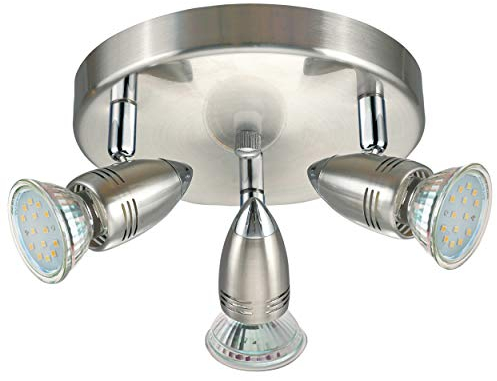 EGLO LED Deckenlampe Magnum LED, 3 flammige Deckenleuchte, Deckenstrahler aus Metall, Wohnzimmerlampe in Nickel-Matt, Chrom, Spots inkl. GU10 Leuchtmittel, warmweiß, Ø 18 cm