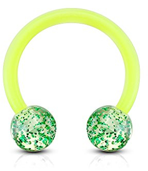 viva-adorno® 1,2mm Hufeisen Piercing Lippenpiercing Augenbrauenpiercing Glitter Glitzer Kugeln flexibel Acryl Kunststoff Z528, grün