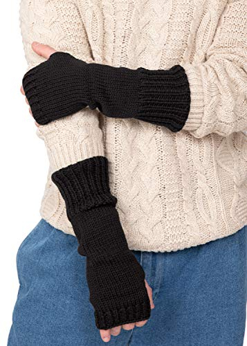 likemary Handschuhe Herren Winter Fingerlose Winterhandschuhe für Männer aus 100% Merinowolle Handwärmer für Hände Halbfingerhandschuhe Ethisch handgefertigtes Geschenk Schwarz Lang