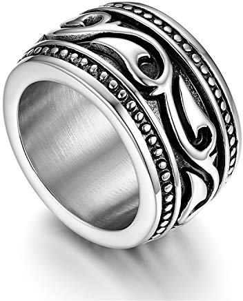 Flongo Herrenring Männer Ringe Siegelring Bandring Daumenring aus Edelstahl Biker Siegel Ring Keltisch Celtic Band Silber Verlobungsring Hochzeit Schmuck Herren-Accessoires Größe 70