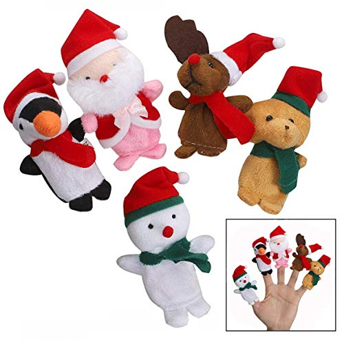 LHKJ 5 Stücke Weihnachten Fingerpuppe Set,Lernen Handpuppe Spiel,Weihnachten Handpuppe Finger Plüschtier für Kinder