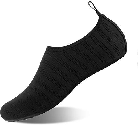 HMIYA Badeschuhe Strandschuhe Wasserschuhe Aquaschuhe Schwimmschuhe Surfschuhe Barfuß Schuhe für Damen Herren(Schwarz Lxy,44-45 EU)
