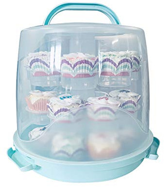 MineDecor 24 Cupcake Carrier Cake Carrier Holder Portable 3 Tier Cupcake Transporter Box Muffin Container with Locking Lid and Handle for Pie Cookies (Blue)