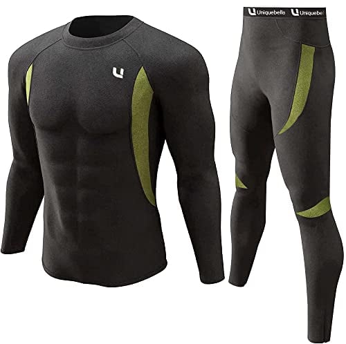 UNIQUEBELLA Thermo Unterwäsche Set, Funktionswäsche Herren Skiunterwäsche Winter Suit Ski Thermo-Unterwäsche Thermowäsche Unterhemd + Unterhose Schwarz L