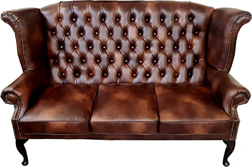 Casa Padrino Luxus Echtleder 3er Sofa Dunkelbraun Vintage Antik Look 183 x 90 x H. 105 cm - Chesterfield Sofa