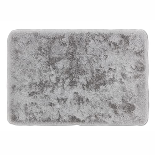 Schöner Wohnen Kollektion Badezimmerteppich 60 x 90 cm – sehr Flauschige Badematte Silber – waschbar und rutschhemmend