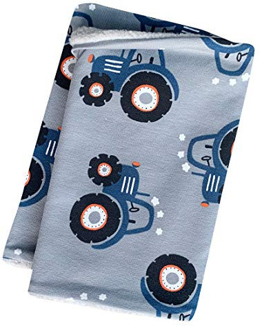 Wollhuhn Öko Mädchen/Jungen/Kinder Warmer Schlupfschal/Halstuch Innen Fleece Gefüttert Viele Motive Winter Übergangszeiten (aus Öko-Stoffen) 20220523 (Maxi Traktor Grau)