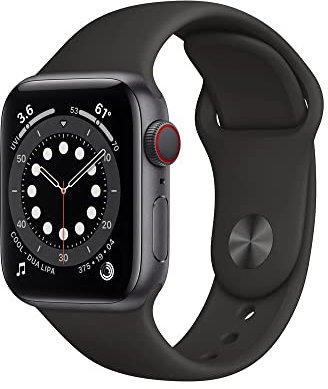 Apple Watch Series 6 (GPS + Cellular, 40 mm) Caja de Aluminio en Gris Espacial - Correa Deportiva Negra