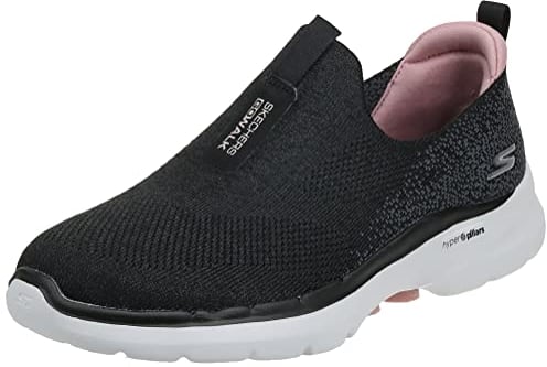Skechers Go Walk 6 Glimmering, Scarpe da Ginnastica Donna, Tessuto Nero Con Finiture Rosa, 39 EU