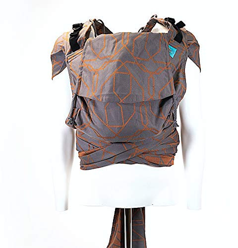 Kaami Buckle Tai | Babytrage | Halfbuckle | 62/68-104/110 cm | Bauchtrage & Rückentrage | ab 2./3. Monat bis Kleinkindalter | Baby Carrier | mit Glitzerstoff | Power Of Love Copper reverse