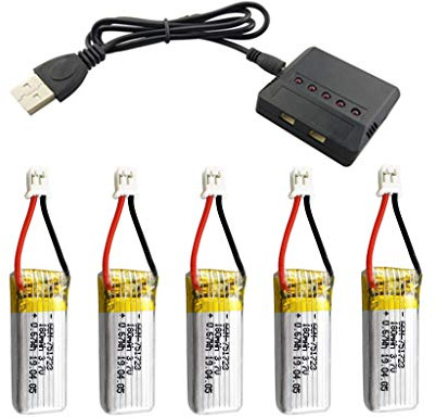 Summerwindy 5 PièCes SéRies Batterie 3.7V 180 MAh avec Chargeur 5 en 1pour TéLéCommande Drone A20 A20W PièCes de Rechange Batterie PièCes de TéLéCommande PièCes Drone