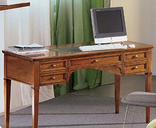 Casa Padrino Luxus Jugendstil Schreibtisch Braun/Antik Messingfarben/Grün/Gold 140 x 70 x H. 80 cm - Massivholz Bürotisch mit 5 Schubladen - Barock & Jugendstil Büromöbel - Luxus Qualität