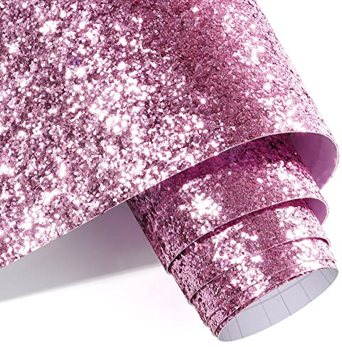 Decotalk Glitter Pink Peel and Stick Wallpaper Sparkle Glitter Wallpaper Pink Glitter Wallpaper 17.7x120 Pink Wallpaper for Walls Removable Peel and Stick Wallpaper Pink Glitter Contact Paper Sparkle…