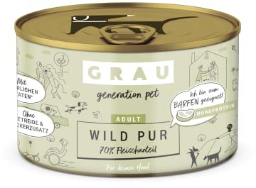 GRAU – das Original – Nassfutter für Hunde - Wild Pur, 6er Pack (6 x 200 g), getreidefrei, für Erwachsene Hunde