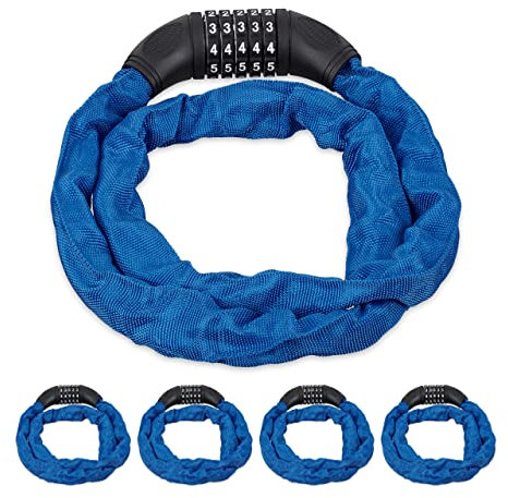5 Candados de cable numérico, Sistema antirrobo para bicicletas, Combinación de 5 números, 120 cm, Acero, Azul