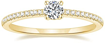 Titaniumcentral Vorsteckring Damen Eternity Ringe Schmal Rund Zirkonia Verlobungsringe Eheringe Versprechen Ring (Gelbgold,58 (18.5)