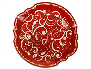 BRANDANI PIATTO PORTATA FILO D'ORO ROSSO PORCELLANA NATALIZIO NATALE 52710