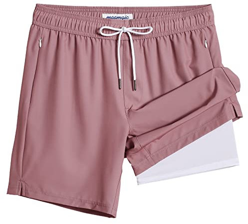 MaaMgic Homme Short de Bain 2 en 1 à séchage Rapide avec Doublure | Séchage Rapide Short de Natation décontracté Boardshorts avec Pantalon intérieur et Poche,Rose Foncé,XXL