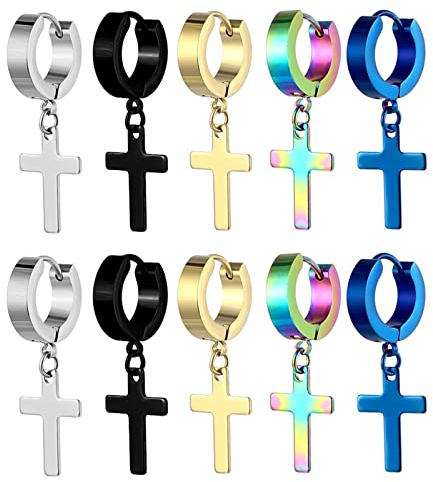 Oneroomone 10 Stücke Kreuz Ohrringe, Kreuzohrringe für Damen, Edelstahl-Kreuz-Ohrringe, für Frauen, Männer, Unisex, Hypoallergen