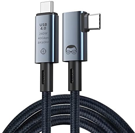 nerdig Thunderbolt 4-90° Winkel Kabel, Unterstützt 4k 8K HD Display, 40 Gbit/s Datentransfer, Monitorkabel, 240W USB C Ladekabel Schnellladekabel, Typ-C Laptops, Hub, Docking-Station, etc 90 Grad, 1m