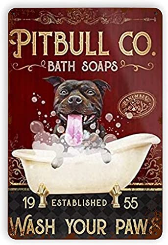 Lsjuee Pitbull Wash Claw Vintage Metal Tin Sign Wall Iron Posters Decor Coffee Bar Restroom Club Wall Decor 8x12 Inch