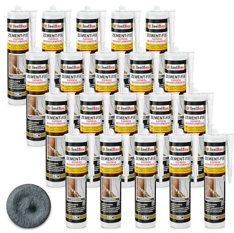 Isolbau Zement-Fix 20 x 300 ml Dunkelgrau Express Reperaturmörtel - Dichtungsmasse für Fugen & Risse im Innen- & Außenbereich, Kartusche