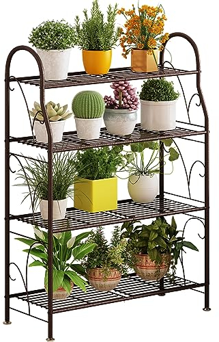 SORCEDAS Plant Stand Indoor Outdoor Plant Stands 4 Tier Metal Corner Plant Shelf Multiple Holder for Living Room Balcony Garden ,Bronze